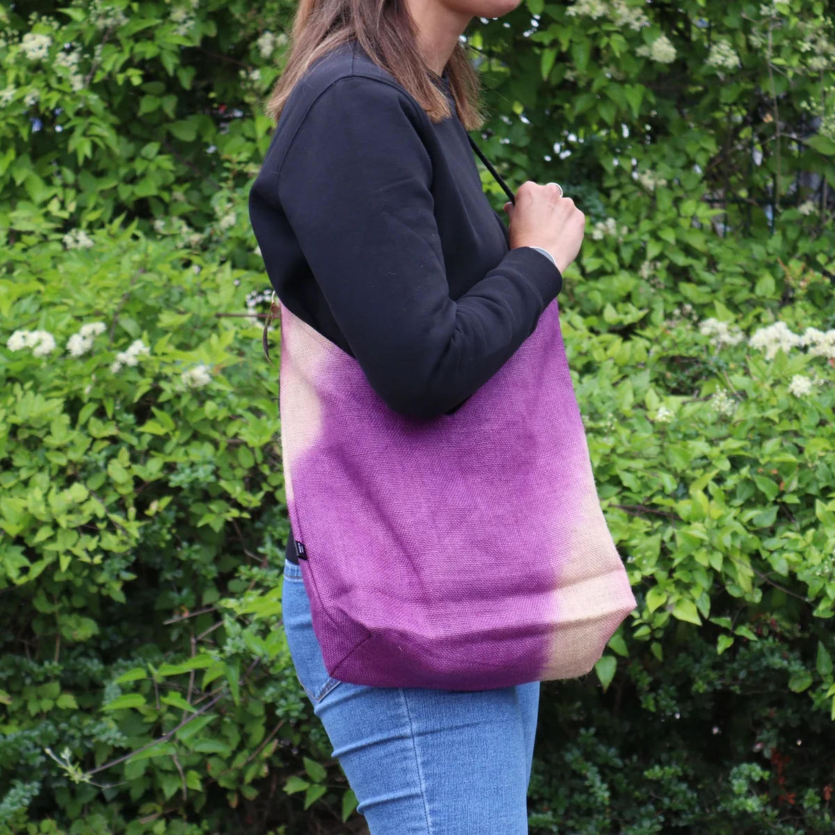 Antique fuchsia soft blend shoulder tote with a smooth texture and long handles for easy carrying