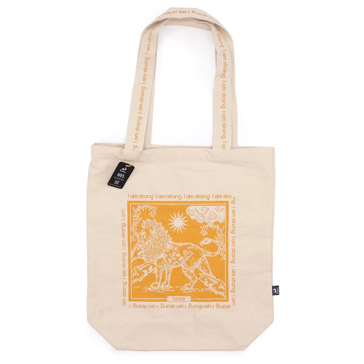 Hop Hare I am Strong tote bag with bold text design on sturdy fabric, perfect for everyday use