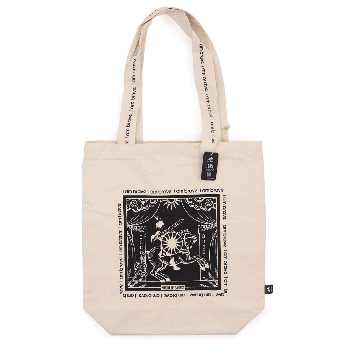 Beige Hop Hare tote bag with "I am Brave" text, simple design, brave tote bag for everyday use