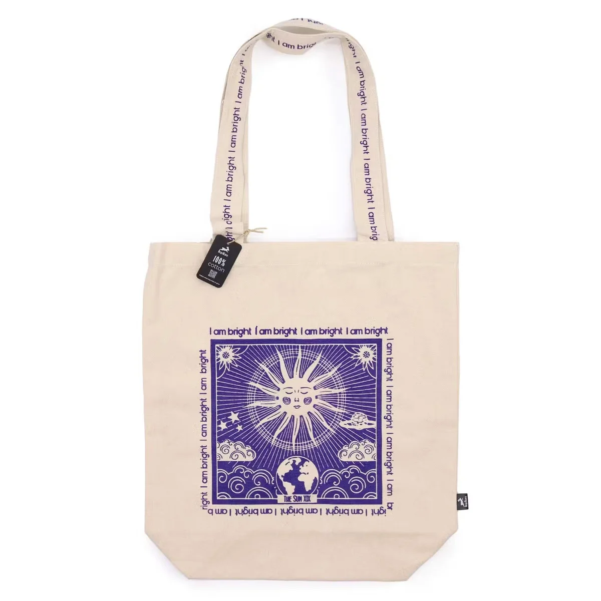 Lightweight tote bag with Hop Hare design and "I am Bright" text on a plain background, showing front view