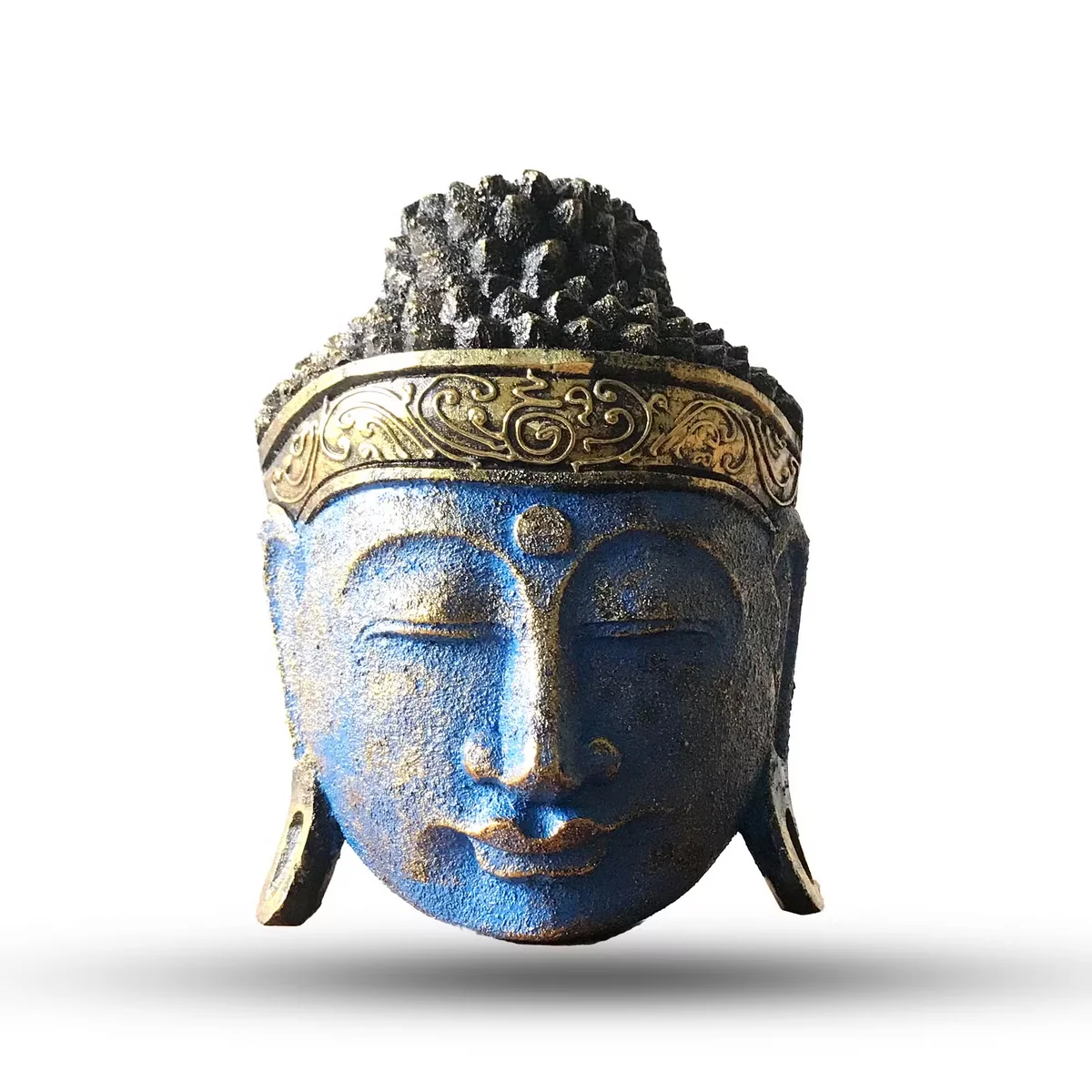 Blue shine finish Buddha head home decoration figurine, 25cm tall, for indoor decor use