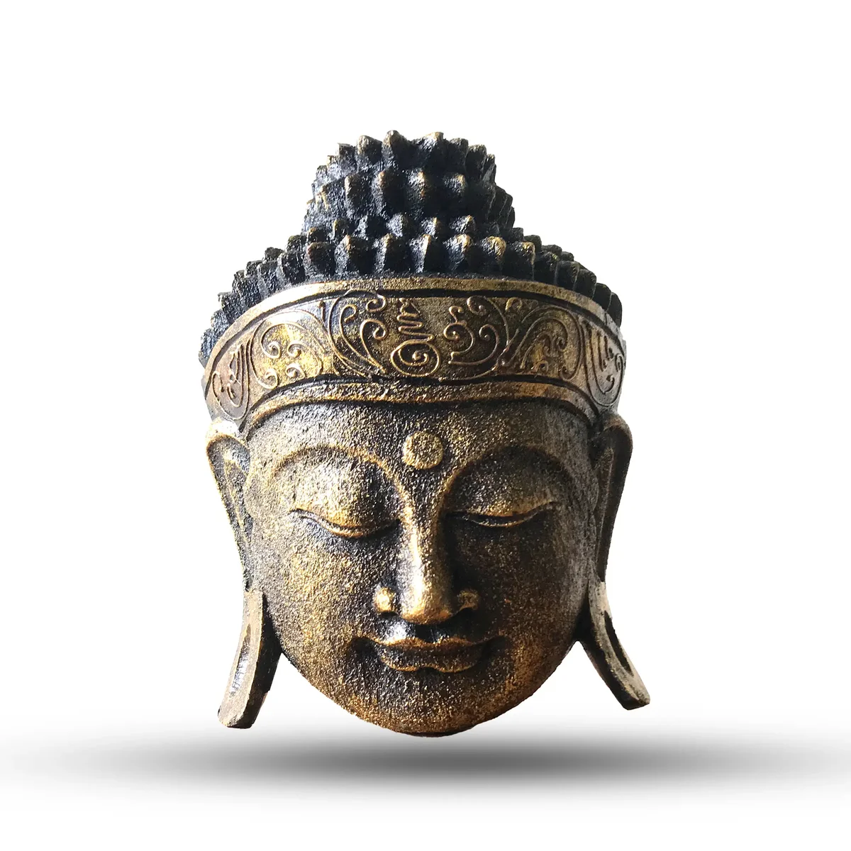 Gold shine finish Buddha head decoration, 25cm tall, for home decor display