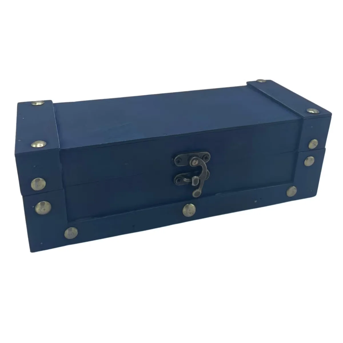 Long teal tea chest with multiple drawers for tea storage on a white background
