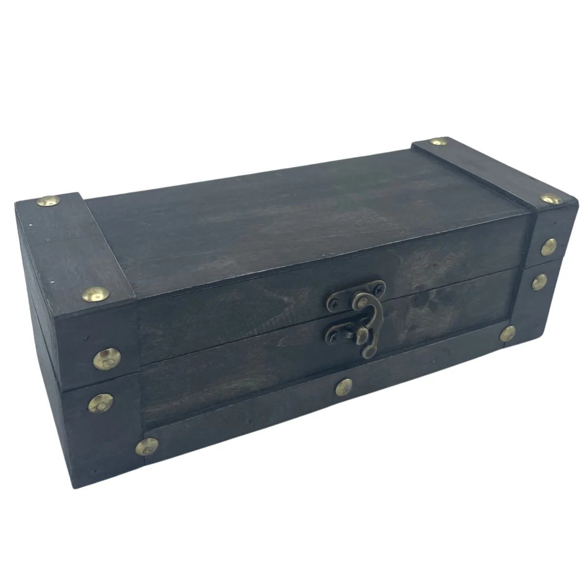 Grey tea chest displayed on wooden surface, showing smooth finish and simple shape.