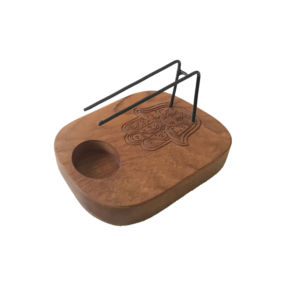 Teak wood heater with Hamsa design, Palo Santo material