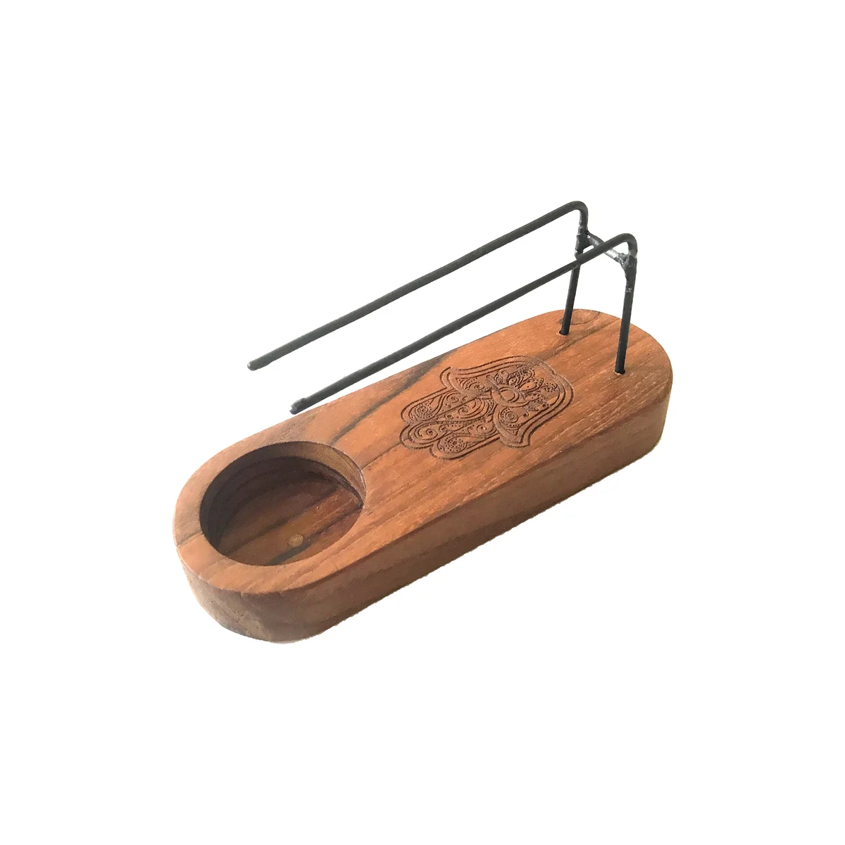 Small teak wood Palo Santo heater, hamsa design heater, elegant indoor incense burner.