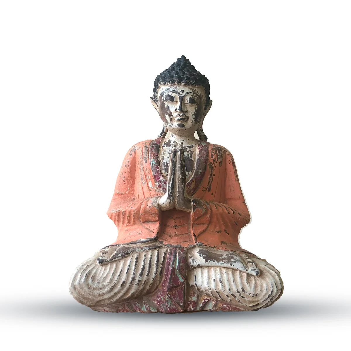 Vintage 30cm hand‑carved orange Buddha ornament.