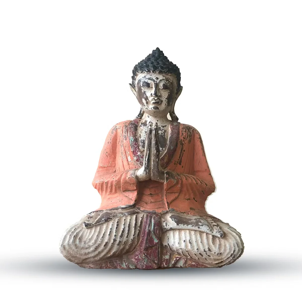 30cm Buddha figurine, vintage orange hand‑carved Buddha statue in welcoming pose.