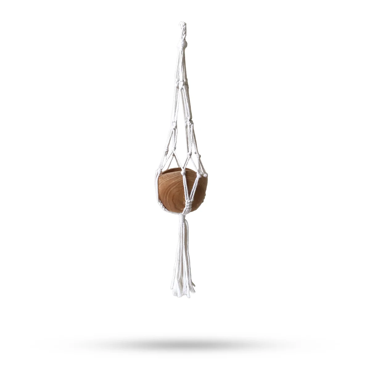 Large macrame holder made from natural fibers, ready to carry a big pot