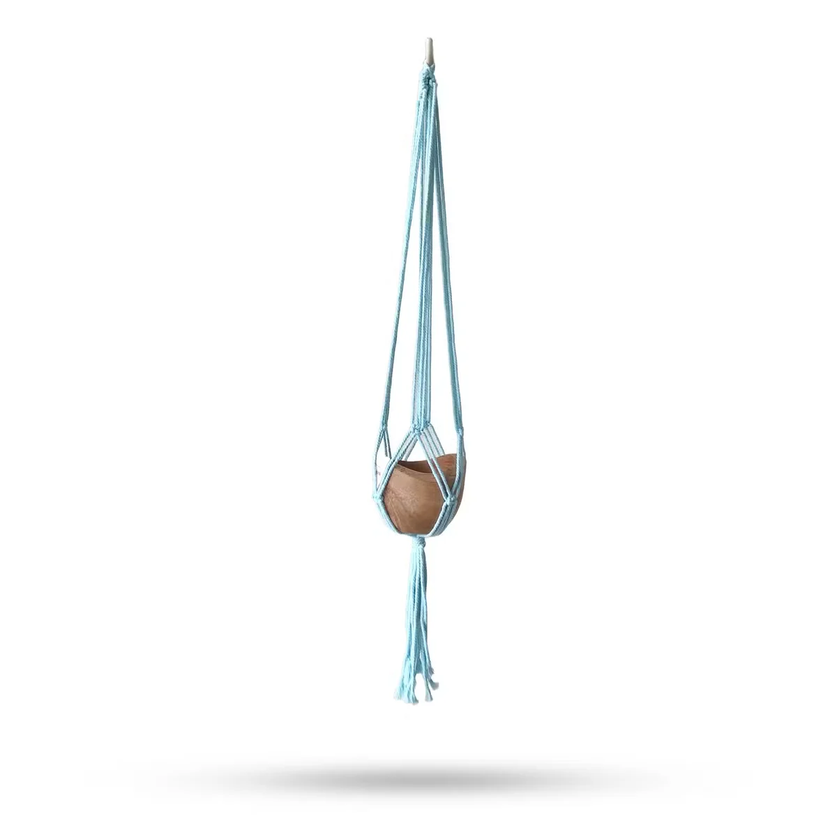Decorative pot holder: classic powder blue macrame for medium pot