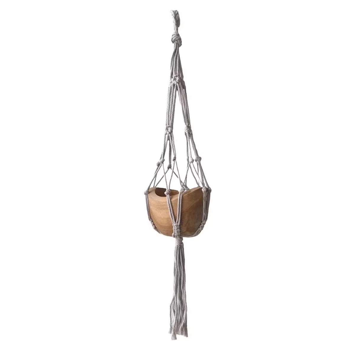 Beige macrame 75cm plant holder hanging, adding jungle style to interiors