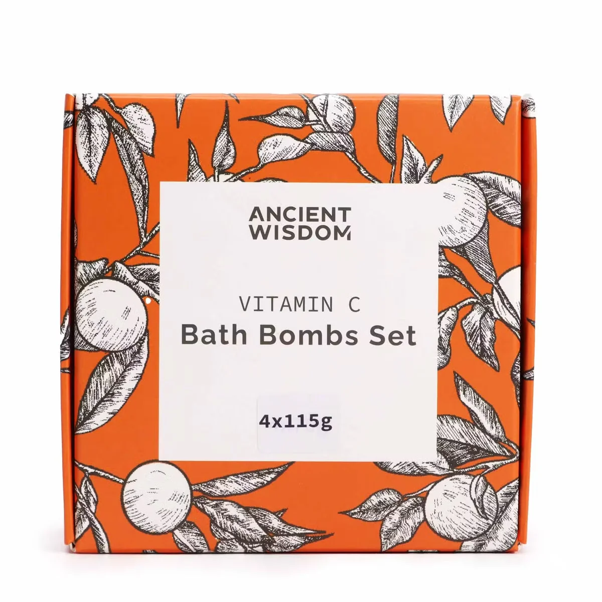 Set of four fragrant vitamin C skincare bath bombs in pastel shapes, displayed on a marble surface.