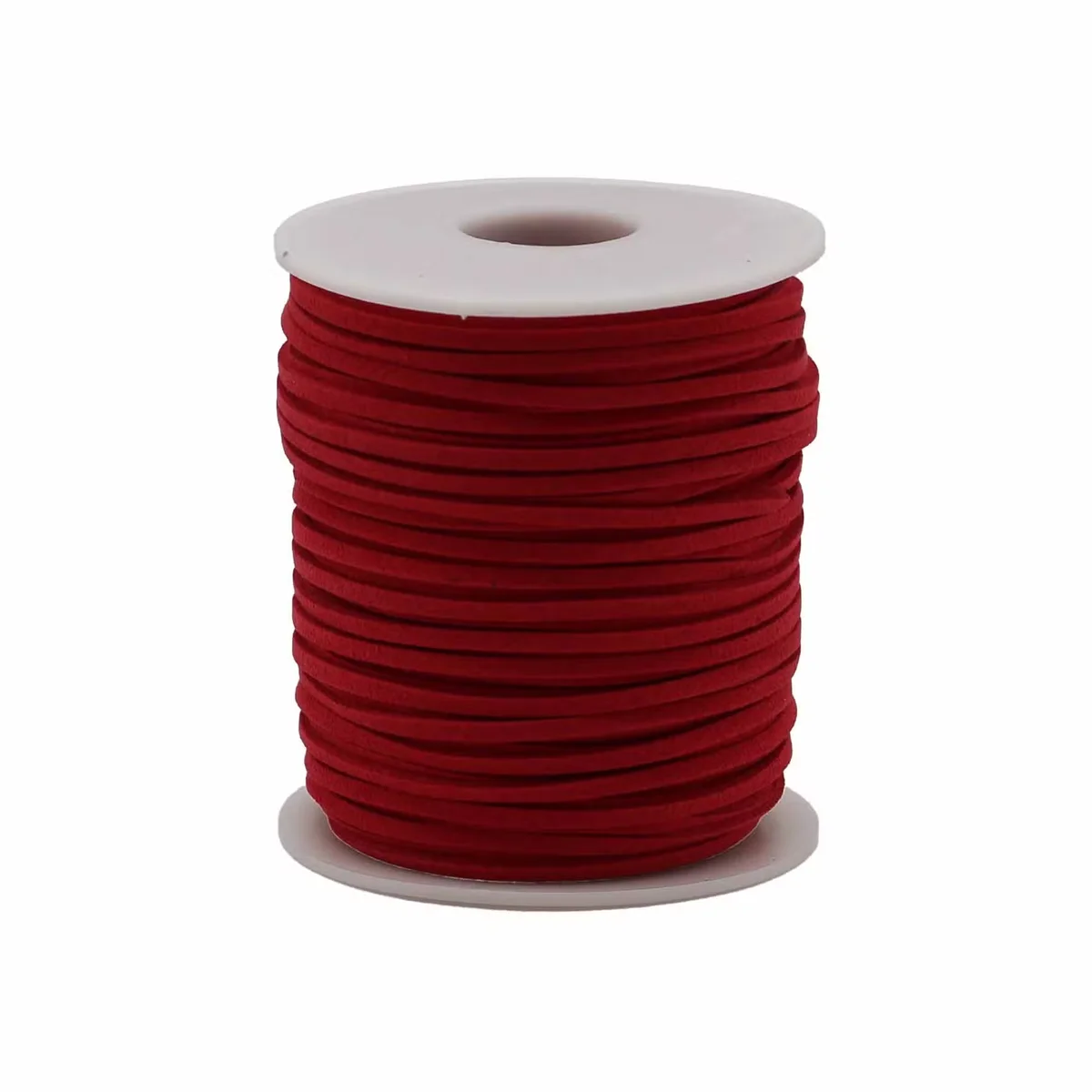 Roll of 45m pendant cord, 2.5mm thick, bright red, bundled in bulk.