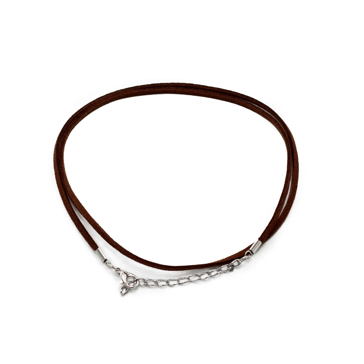 Dark brown faux leather pendant cord 55 cm long on a flat background.