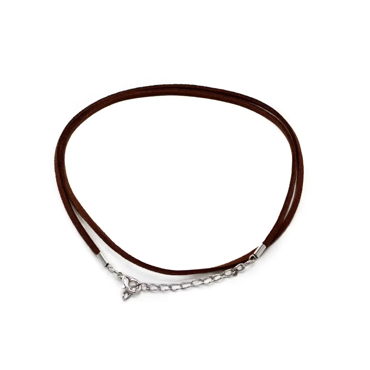 55cm necklace cord, dark brown faux leather, 2.5 mm thick, unstitched cord displayed.