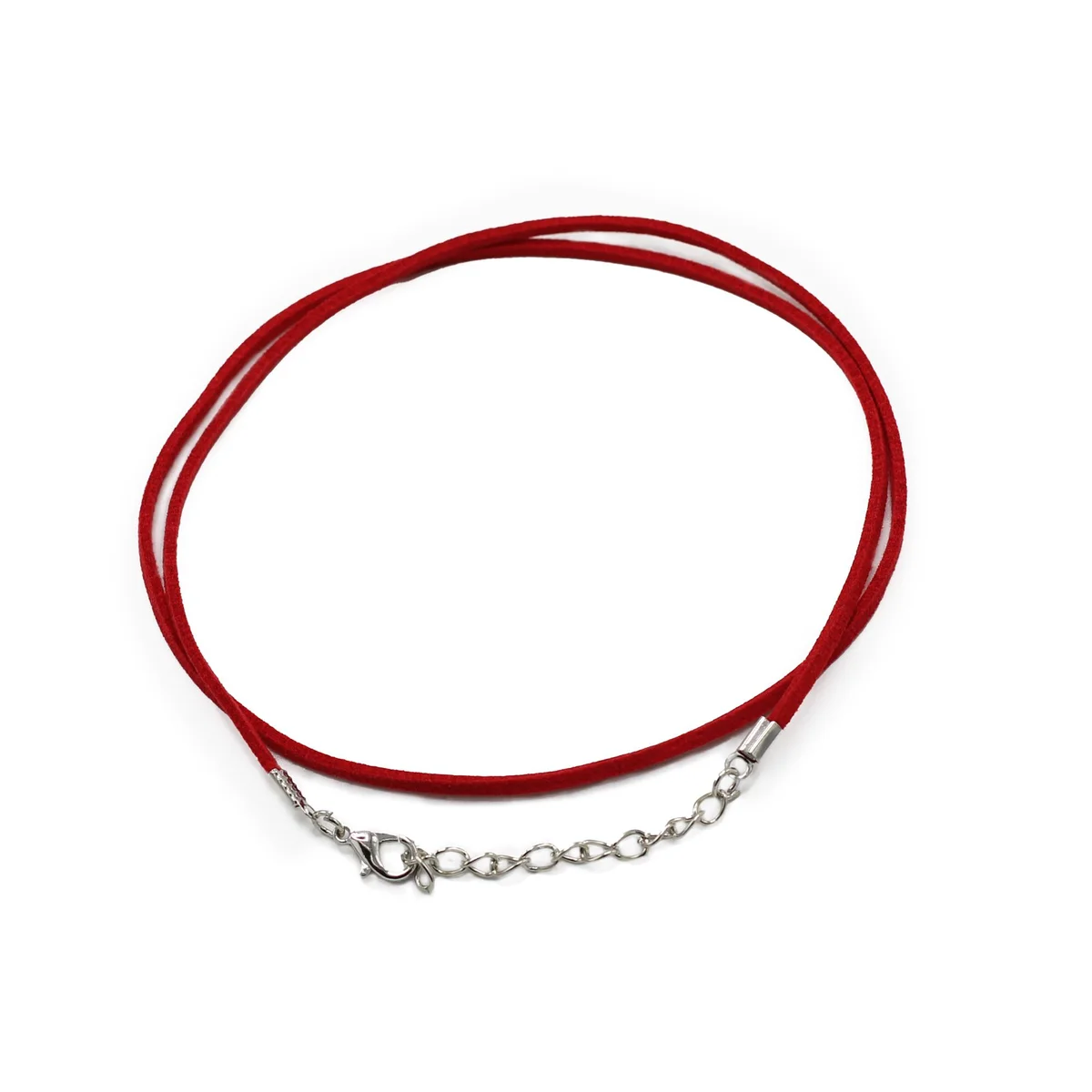Red faux leather pendant cord, 2.5 mm thick, 55 cm long, showing woven texture.