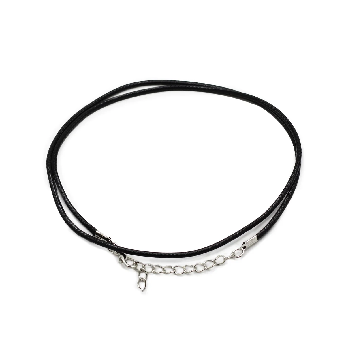 Waxed pendant cord, 2mm thick, 55cm long, black, shown folded in a tasteful display.