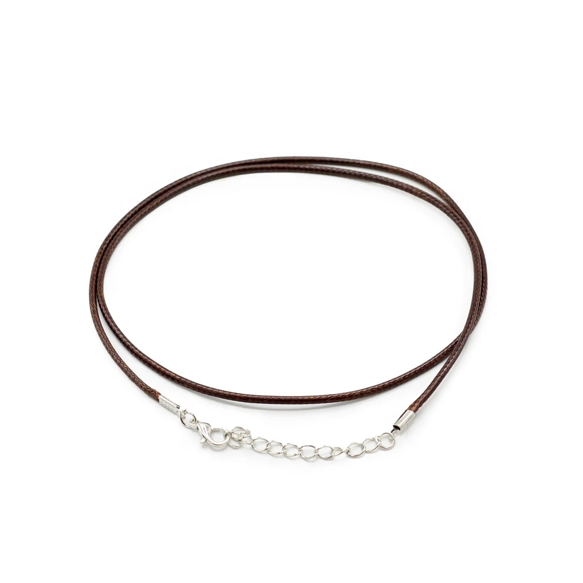 Waxed pendant cord, 55 cm long, 2 mm thick, dark brown finish.