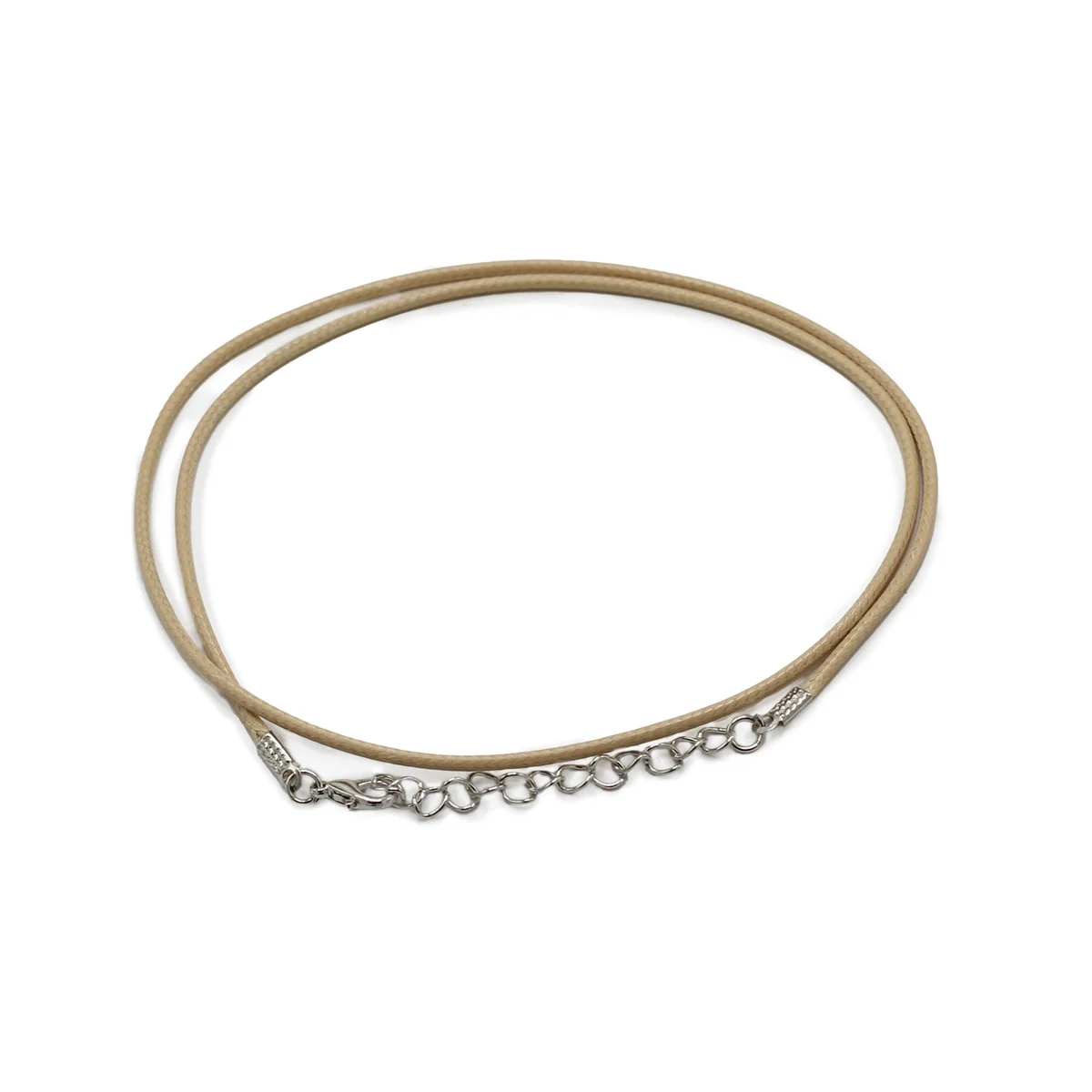 Tan waxed cord measuring 2mm width and 55cm length, showing its smooth texture and natural hue.