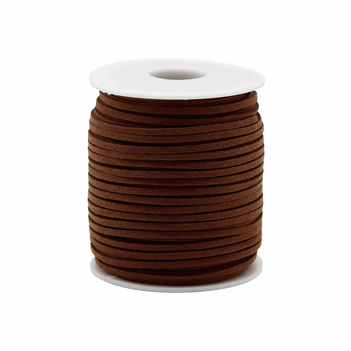Stack of dark brown pendant cord, 2.5mm wide and 45m long, rolled in a cylindrical bundle