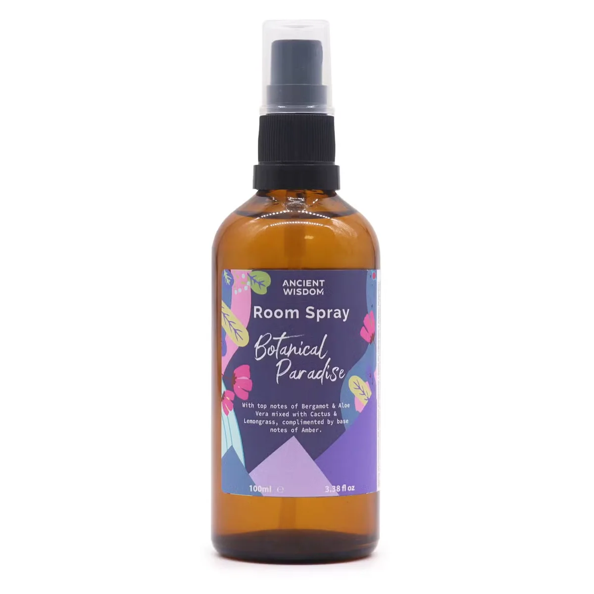 Bottle of summer room spray, labelled “Botanical Paradise”, 100ml, home fragrance spray.