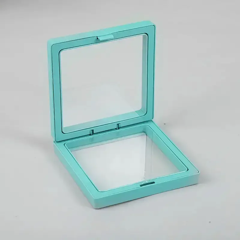 Teal 9x9 cm 3D floating frame display, showing a square frame in a light teal finish