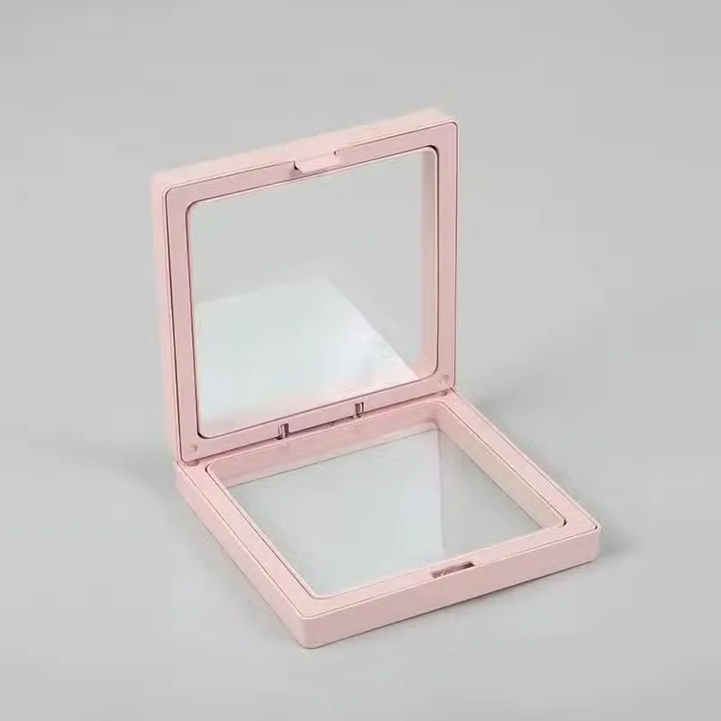 Pink 3D floating frame display, 11x11 cm frame with clear corner ring and floating effect