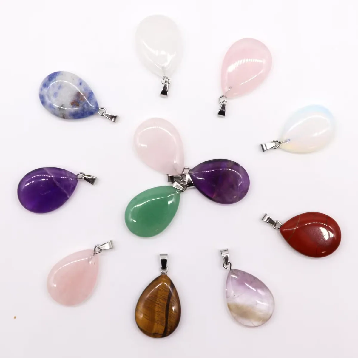 12 pack pendants, gemstone teardrop shapes, assorted colors, 25x18mm.