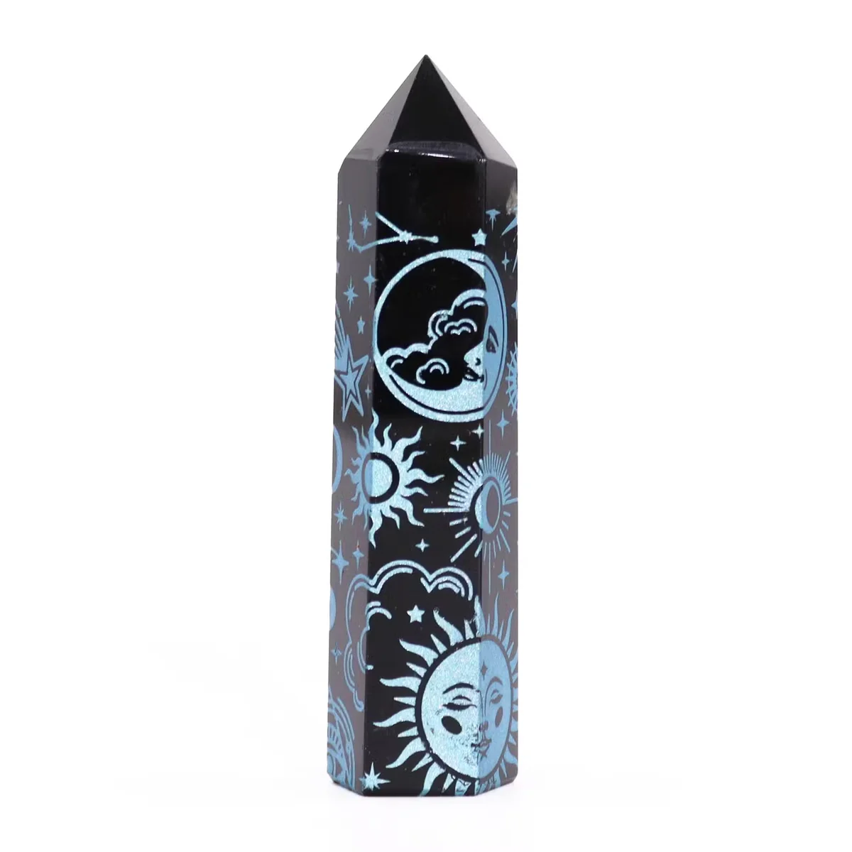 Decorative obsidian points in black with subtle sky blue accents, styled as mystical crystal shards