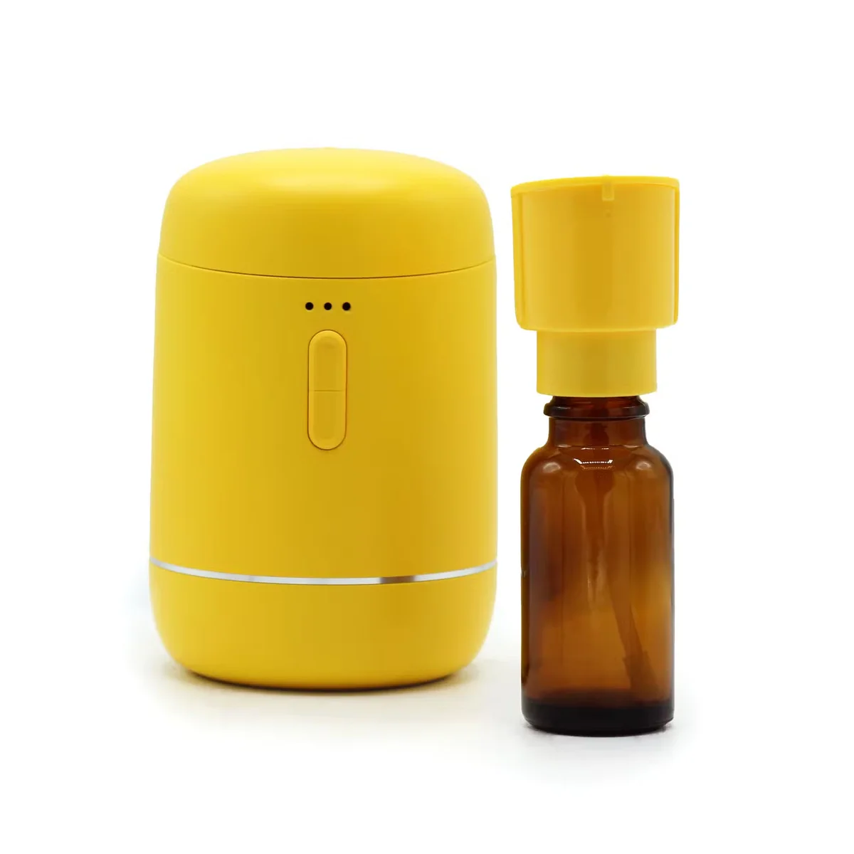 Yellow essential oil aroma diffuser USB to C with sleek cylindrical design on white background