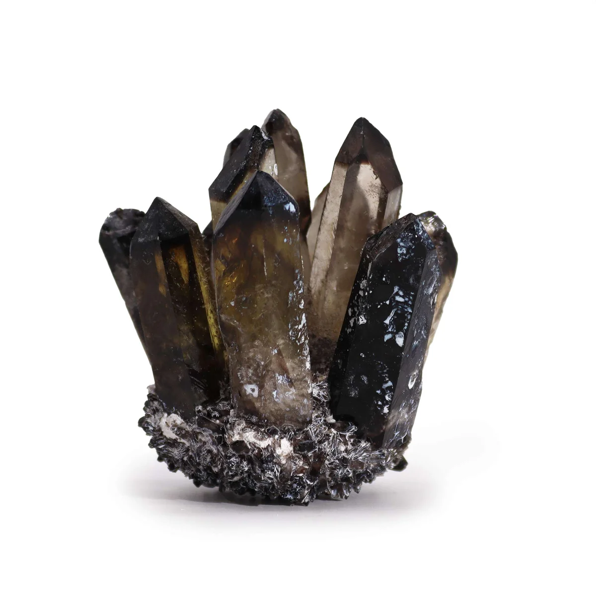 Smoky Ghost Quartz decorative quartz ornament with multiple clear and smoky crystal points clustered together