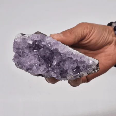 Medium natural amethyst cluster standing upright, high grade with deep purple crystals, weighing 350-450g, 7.5-10cm tall