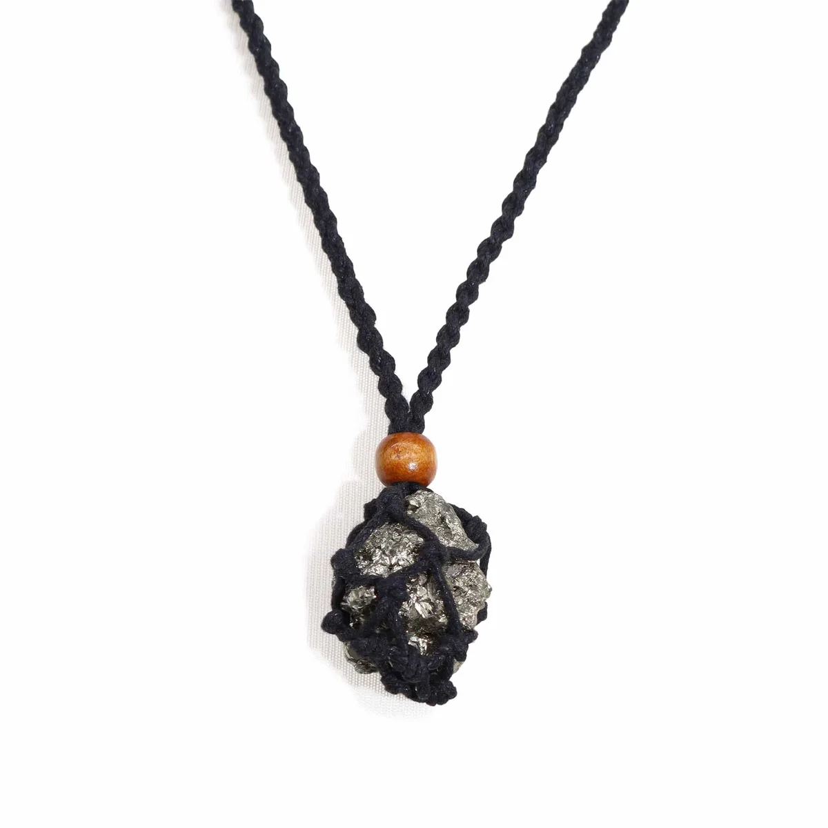 Black gemstone necklace cord displayed on white background, showing smooth black cord material and clasp details