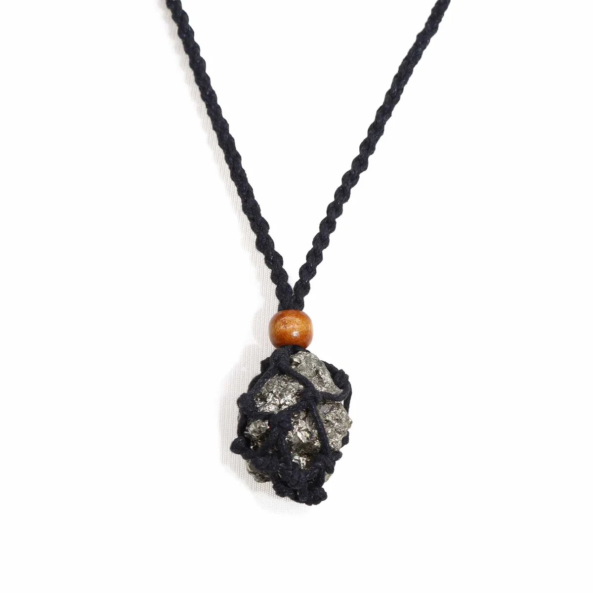 Close-up of a black necklace cord designed for gemstone pendants, showing texture and clasp details