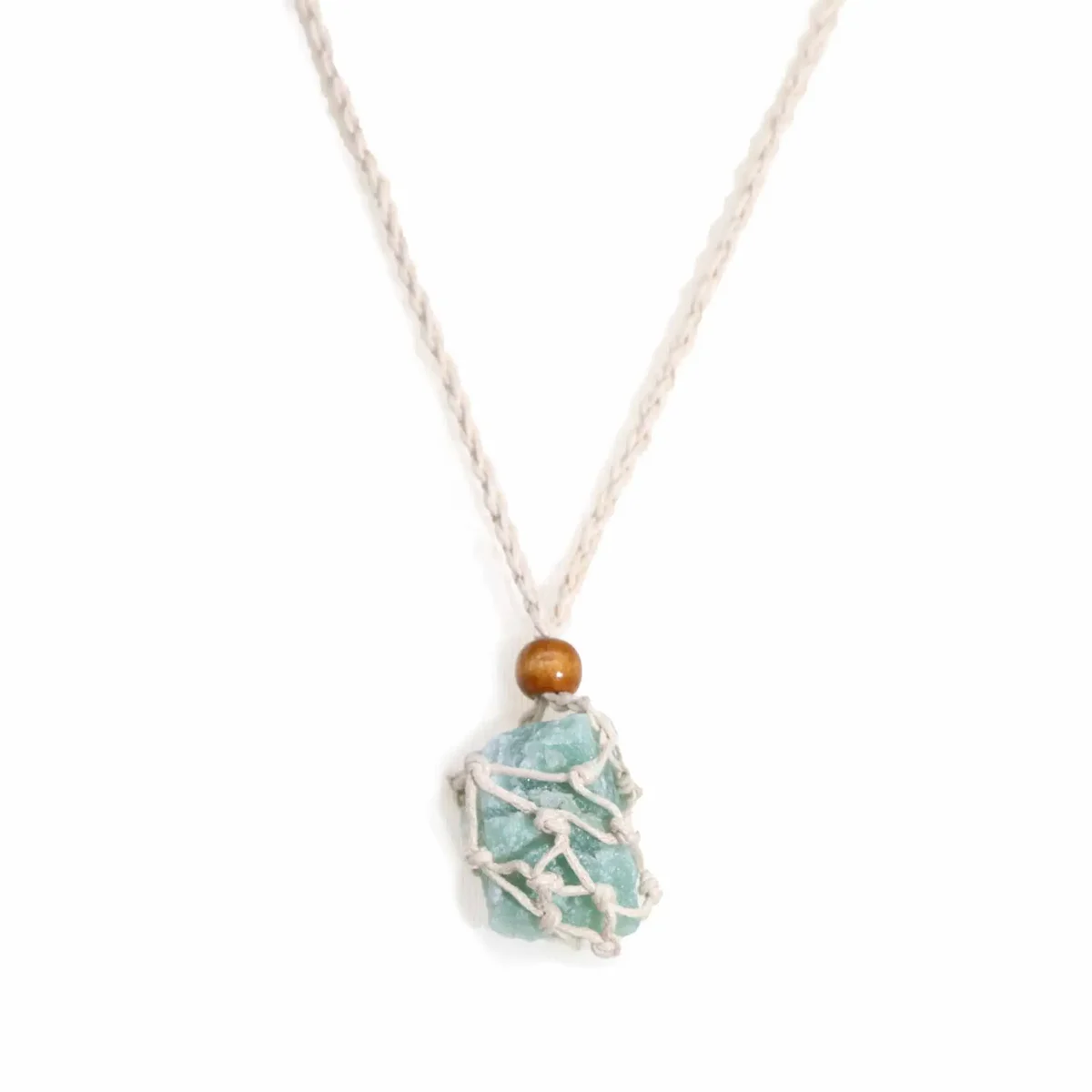 Natural gemstone necklace cord displayed coiled on a white background for jewelry making and crafting use