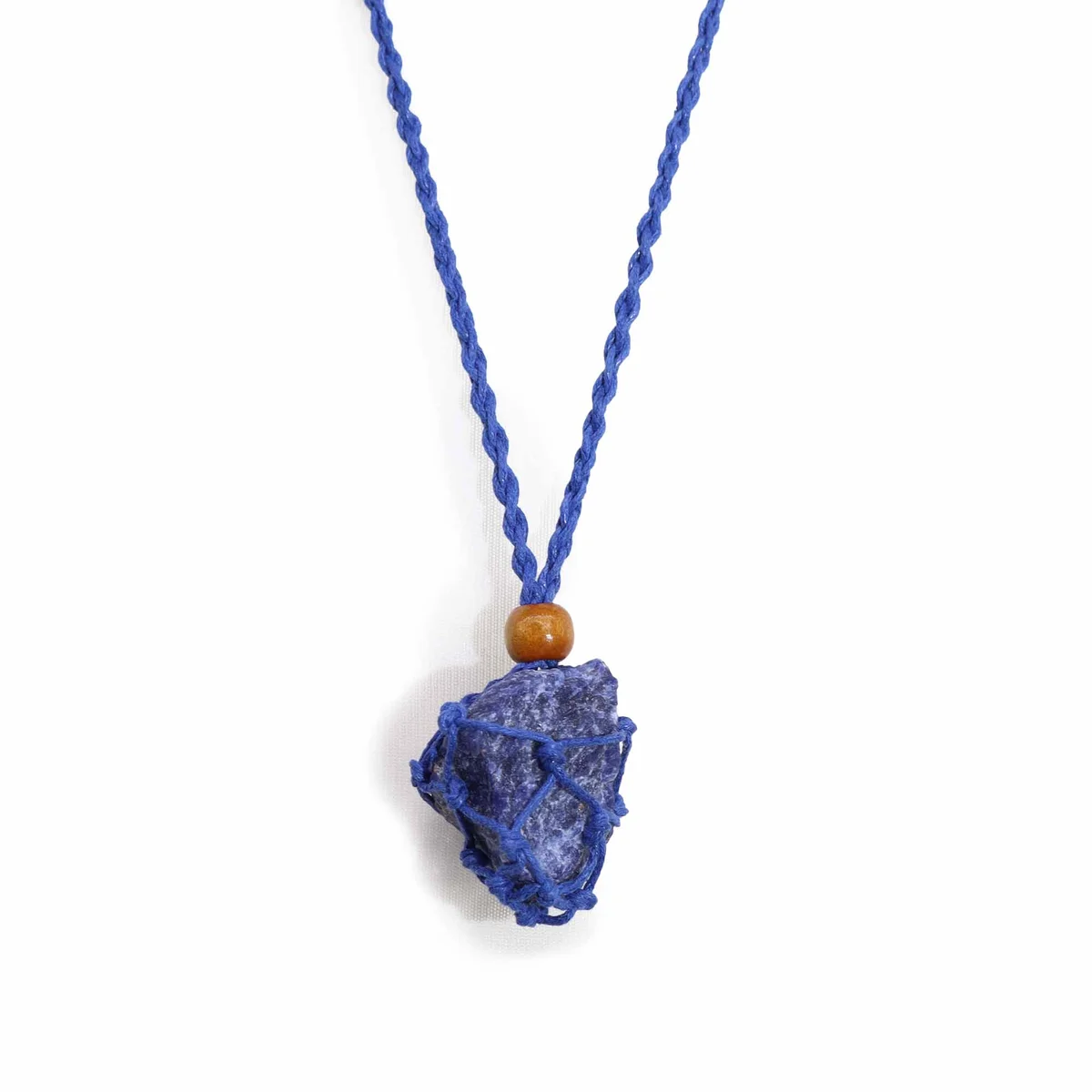 Close-up of navy necklace cord made for gemstone necklaces, showing texture and deep blue color