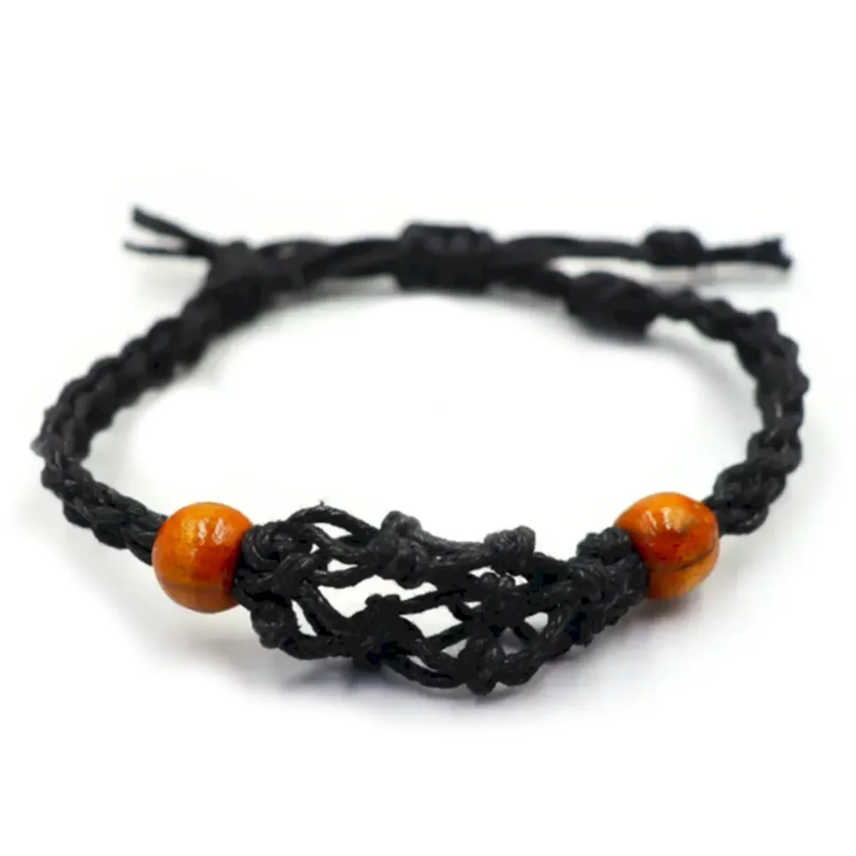 Close-up of black bracelet cord made for gemstone bracelets, showing smooth texture and durable material