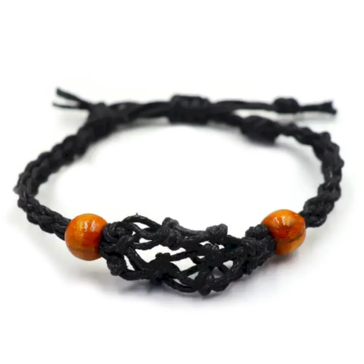 Black gemstone bracelet cord coil used for jewellery making supplies on a white background