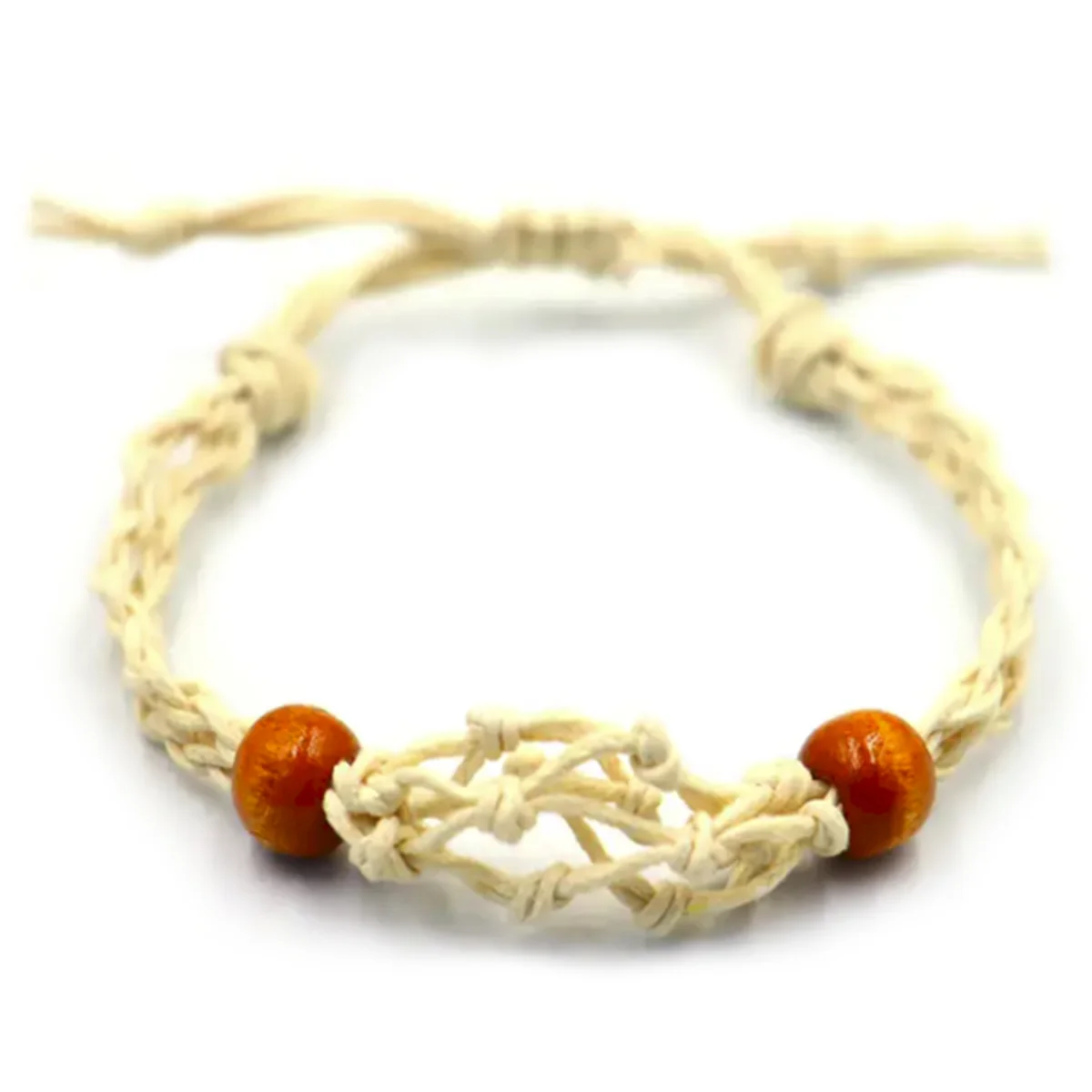 Close-up of a natural stone bracelet featuring polished gemstone beads on a durable cord, showcasing natural colors and textures