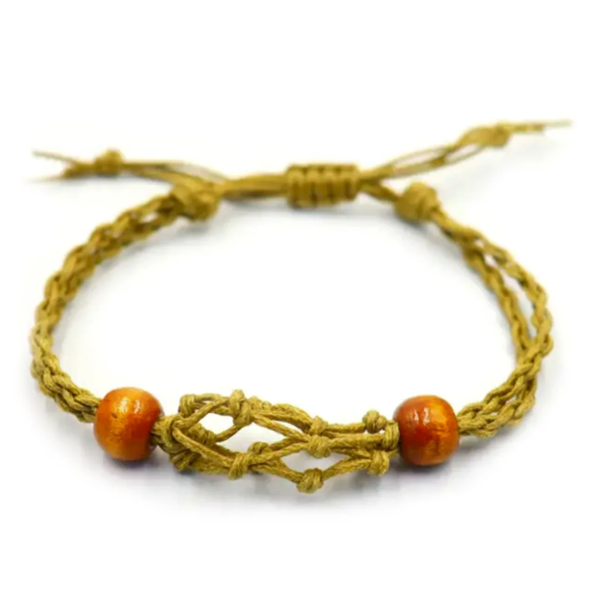 Sand-coloured gemstone bracelet cord neatly coiled on a white background for jewellery making