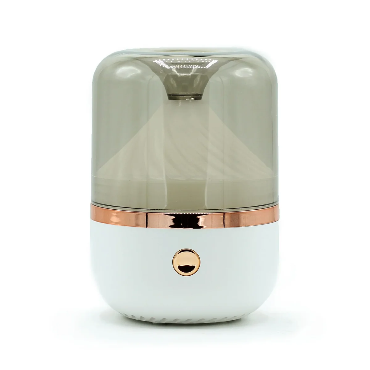 Urban aroma diffuser in white and bronze with USB connection and colour change feature on a white background