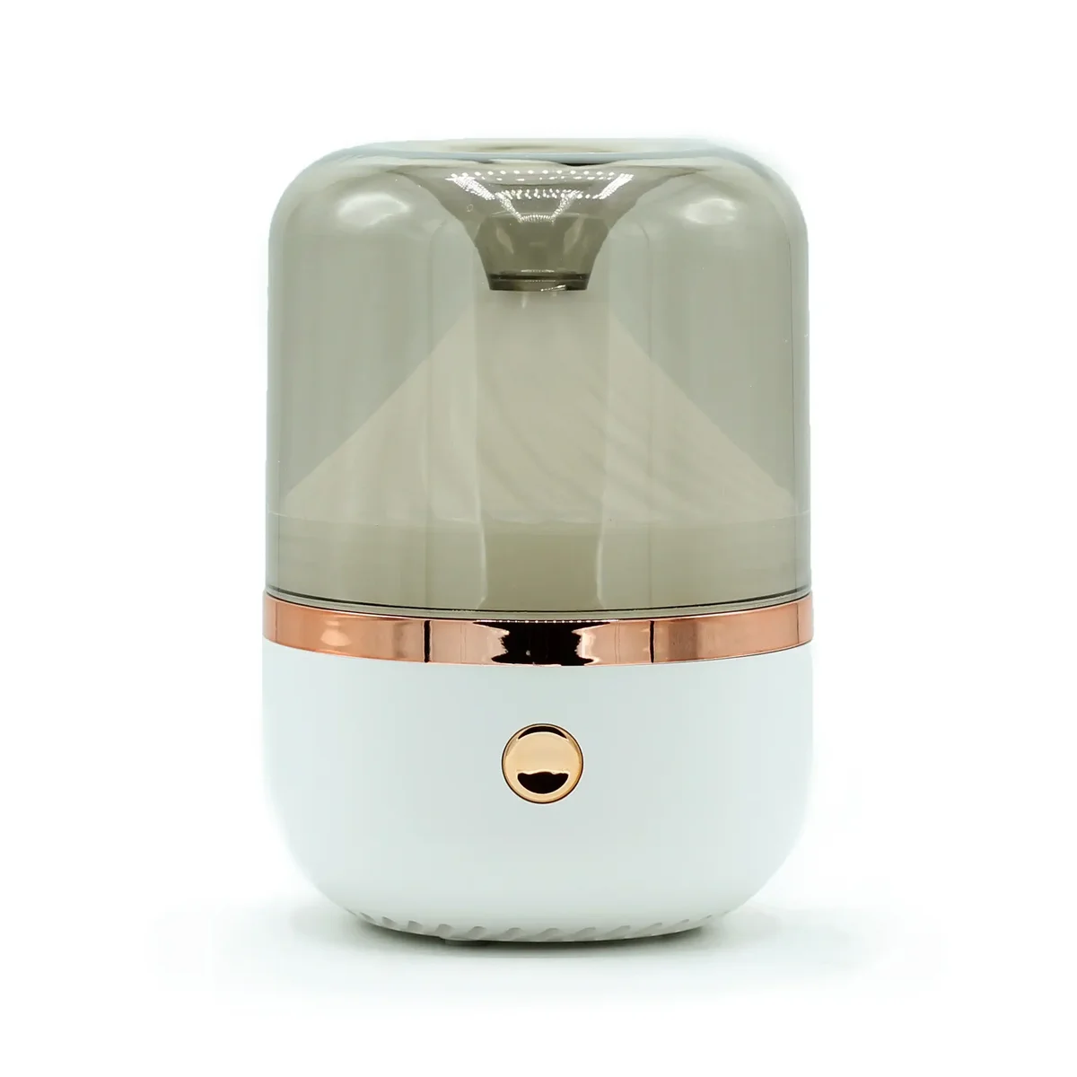 White and bronze USB aroma diffuser with colour change feature on a plain background