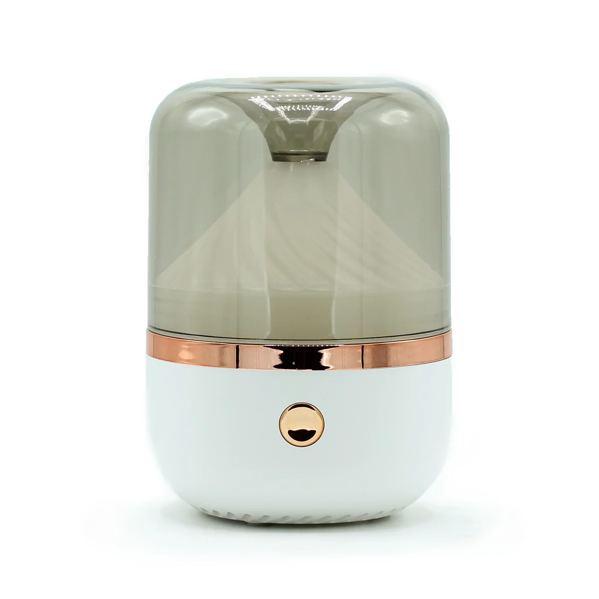 White and bronze USB urban aroma colour change diffuser emitting mist on a white background