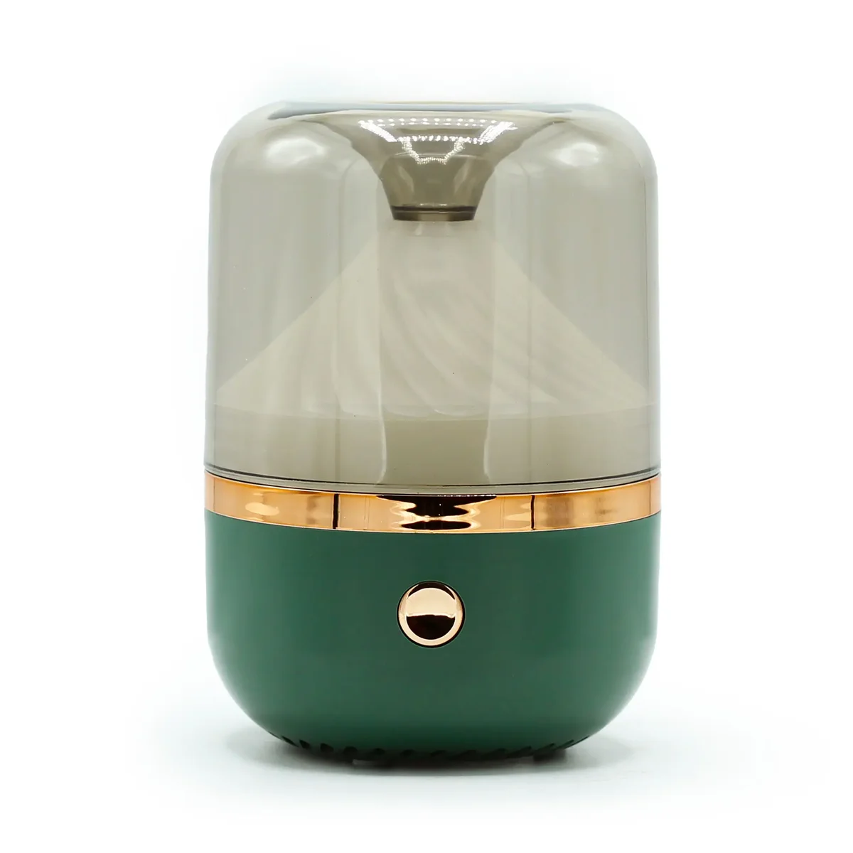 Green and bronze USB aroma diffuser with colour change feature on a white background