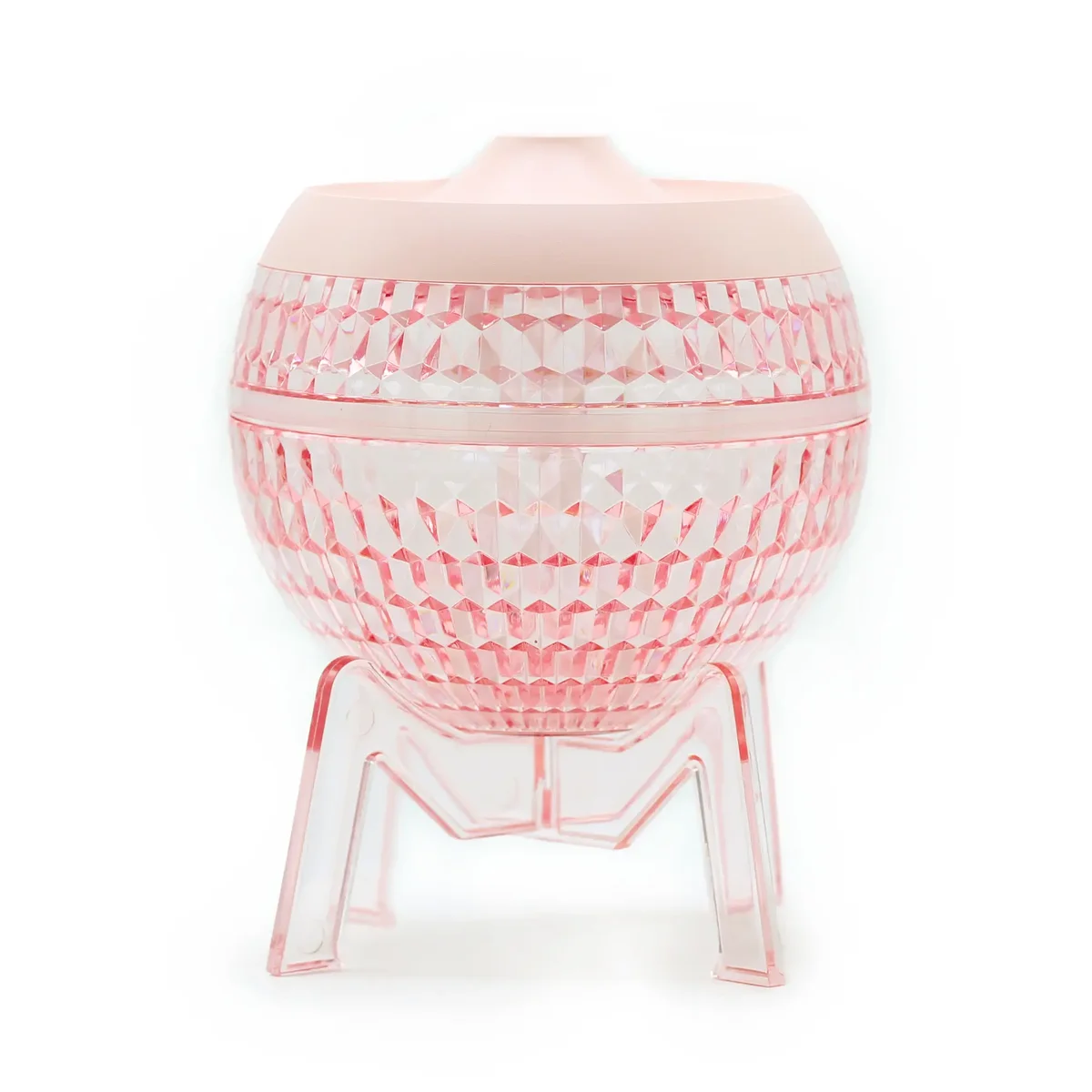 Pink colour changing humidifier Mondo Planet with USB connection and down light feature on a white background