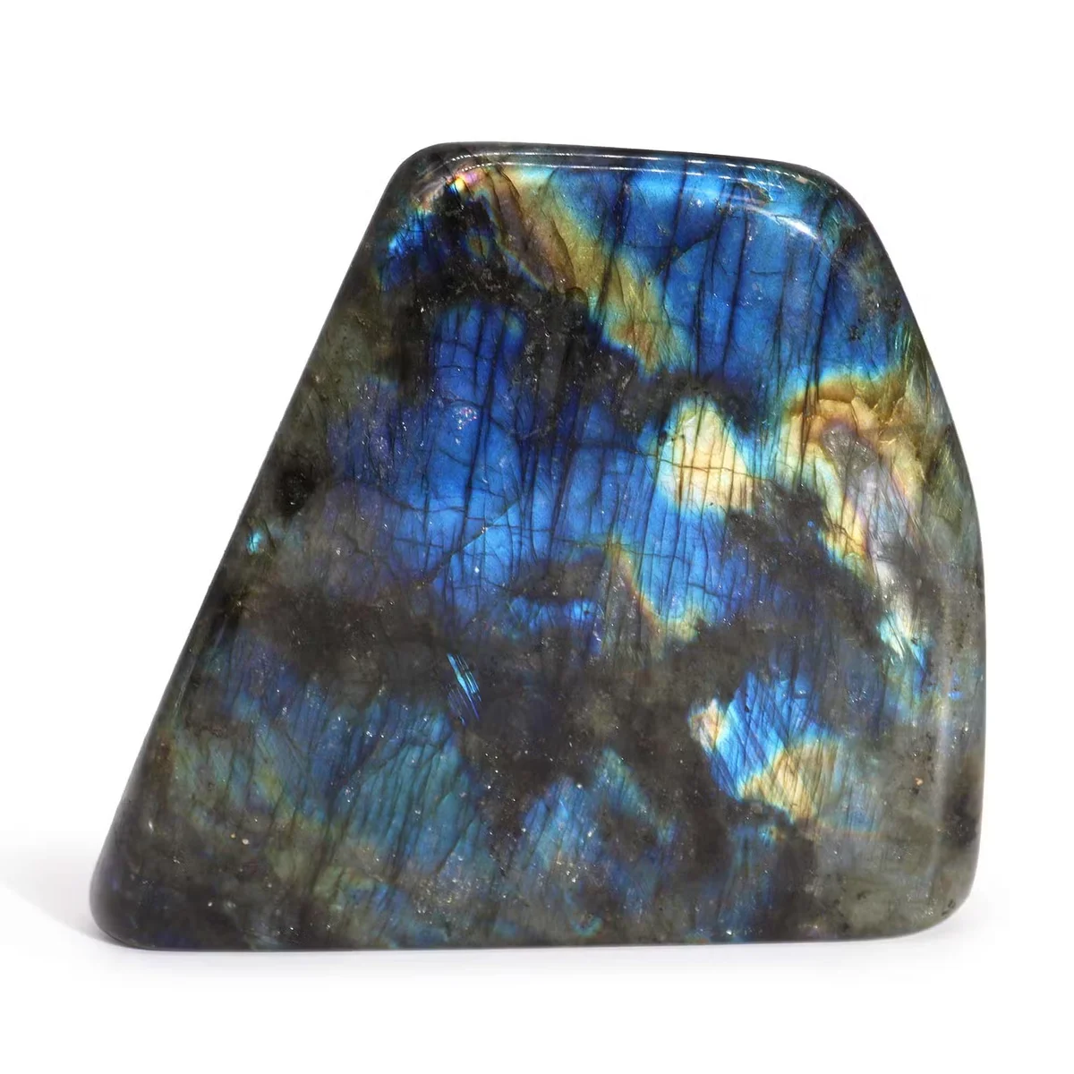 Large decorative Madagascar labradorite stone weighing 900-1100g, measuring 140-170mm with iridescent surface