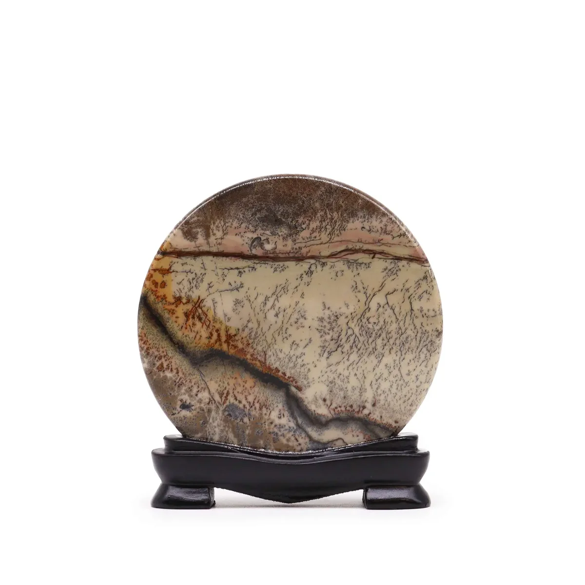 Round Guohua decorative picture stone disc, 100mm diameter, weighing approximately 140 grams, smooth surface