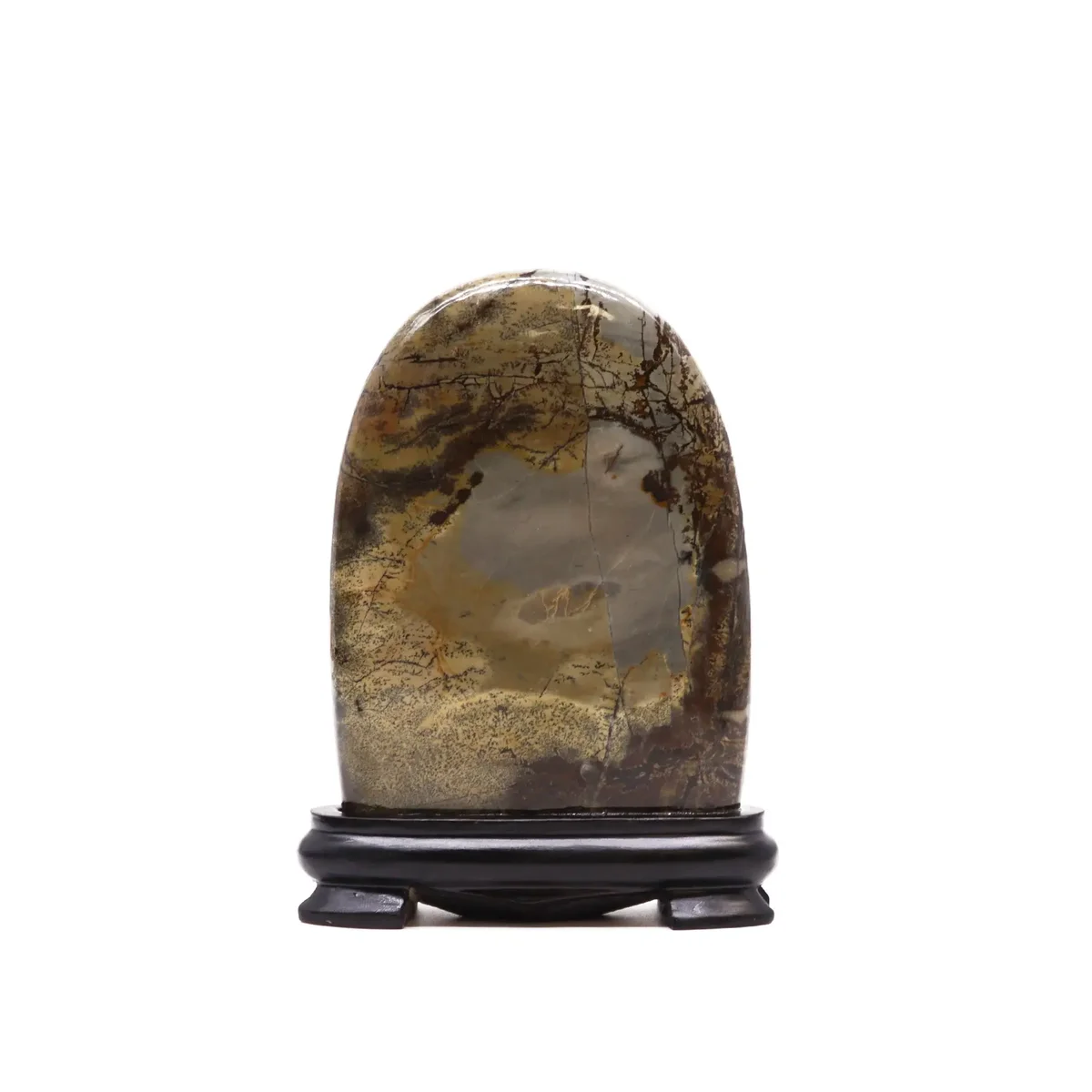 Arch-shaped Guohua decorative picture stones measuring 145x110mm, weighing approximately 140 grams on white background