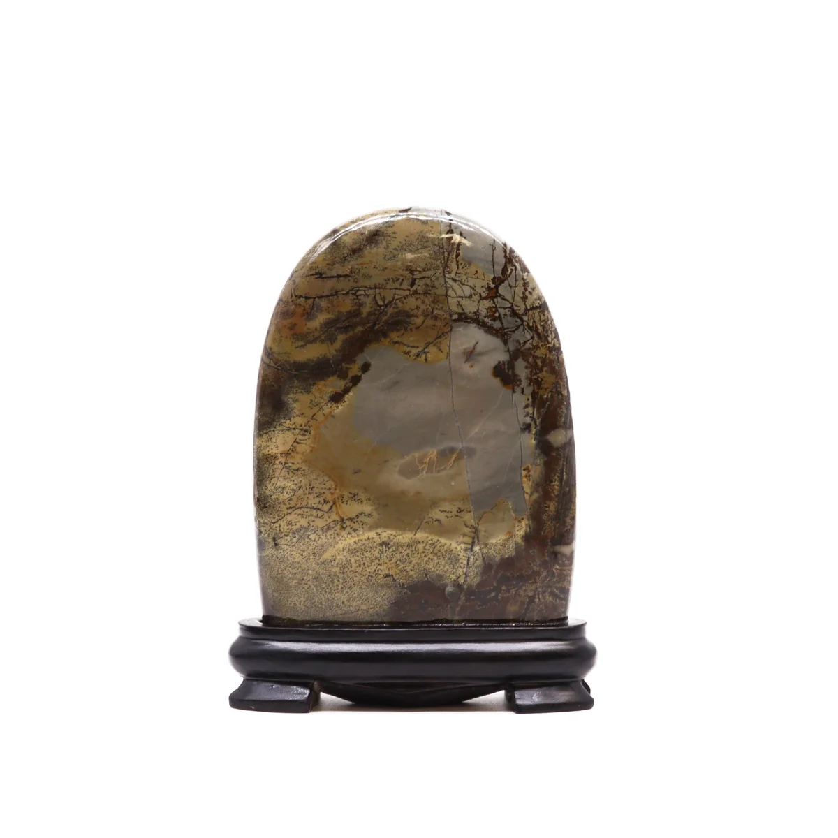 Arch shaped Guohua picture stones measuring 145x110mm, weighing approximately 140 grams on a white background
