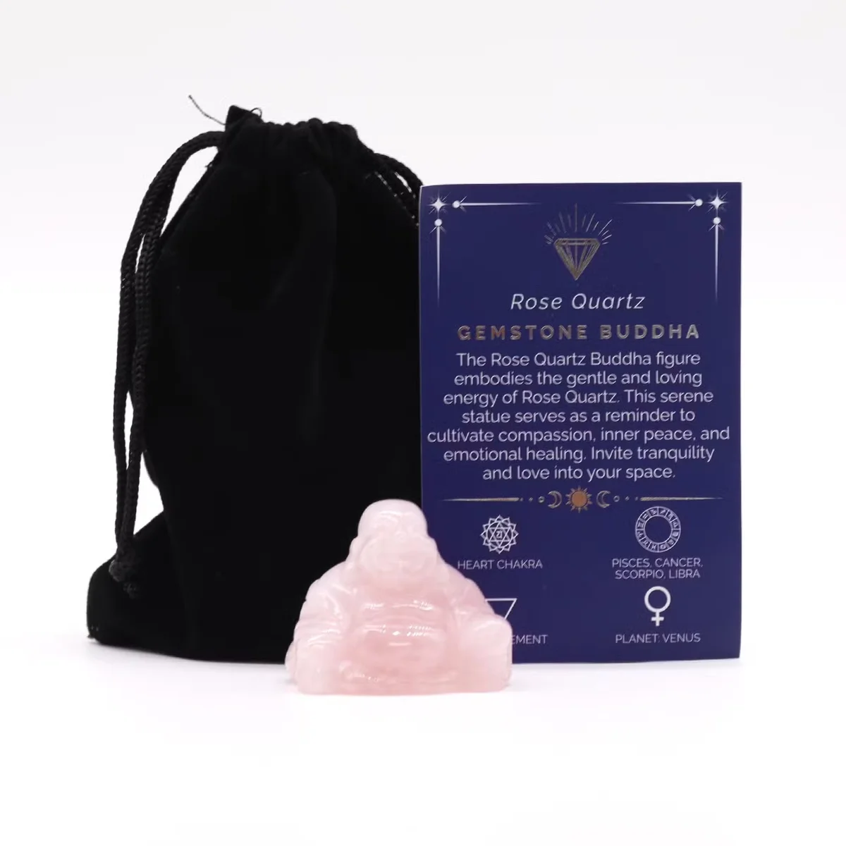 Small Buddha statue made from rose quartz, ideal rose quartz decor for spiritual and calming home accents